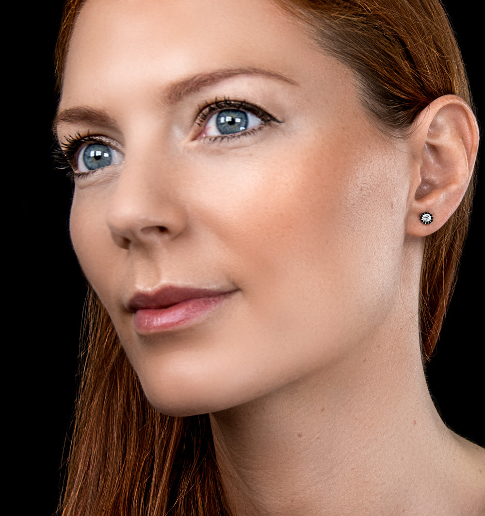 Black Diamond and Diamond Stellato Earrings in 9K White Gold
